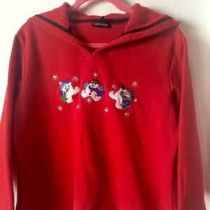 Ladies Club Ugly Christmas Embroidery Beaded Snowman Hoodie